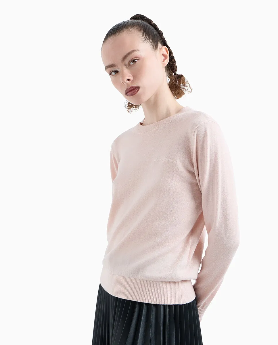 

Свитер из смесовой шерсти мериноса с фирменным логотипом Armani Exchange, цвет Rosa Claro
