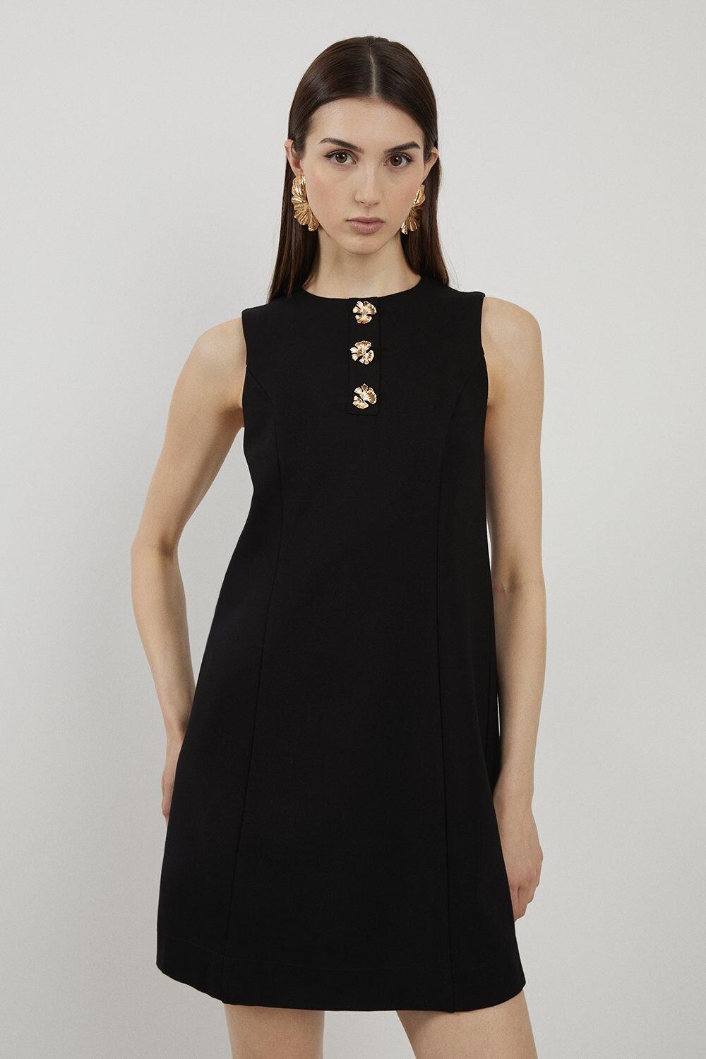 

Мини-платье из джерси Ponte с деталями из твердой ткани Karen Millen, черный