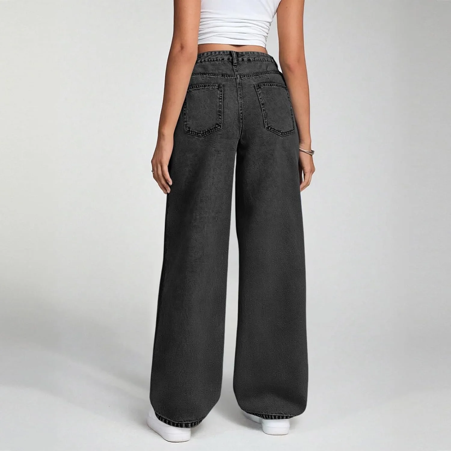 Джинсы Wide Leg для женщин High Waisted, свободные, с карманами — фото 3