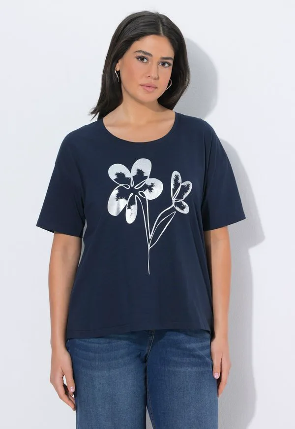 

Футболка с принтом blüten vausschnitt halbarm Ulla Popken, Marine, Синий, Футболка с принтом blüten vausschnitt halbarm Ulla Popken, Marine