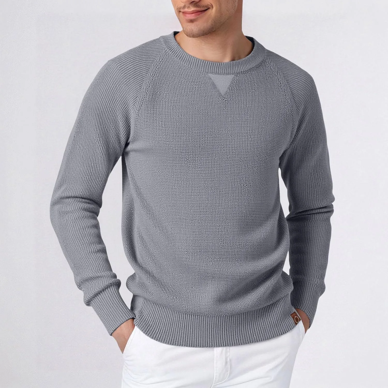 Свитер Business Casual с длинным рукавом и круглым вырезом, Slim Fit, мягкая вязка — фото 2