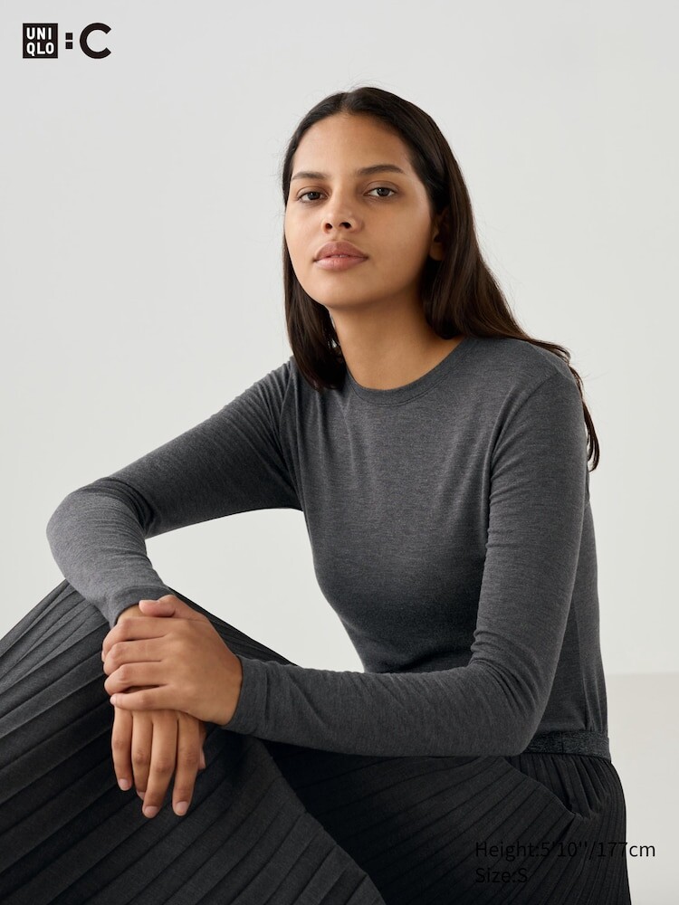 

Лонгслив из теплой смеси кашемира heattech Uniqlo, серый