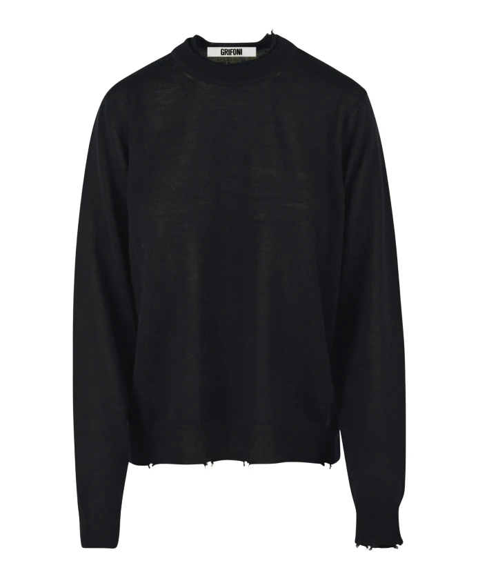 

Вязаный свитер с круглым вырезом и двойным воротником. Mauro Grifoni, черный