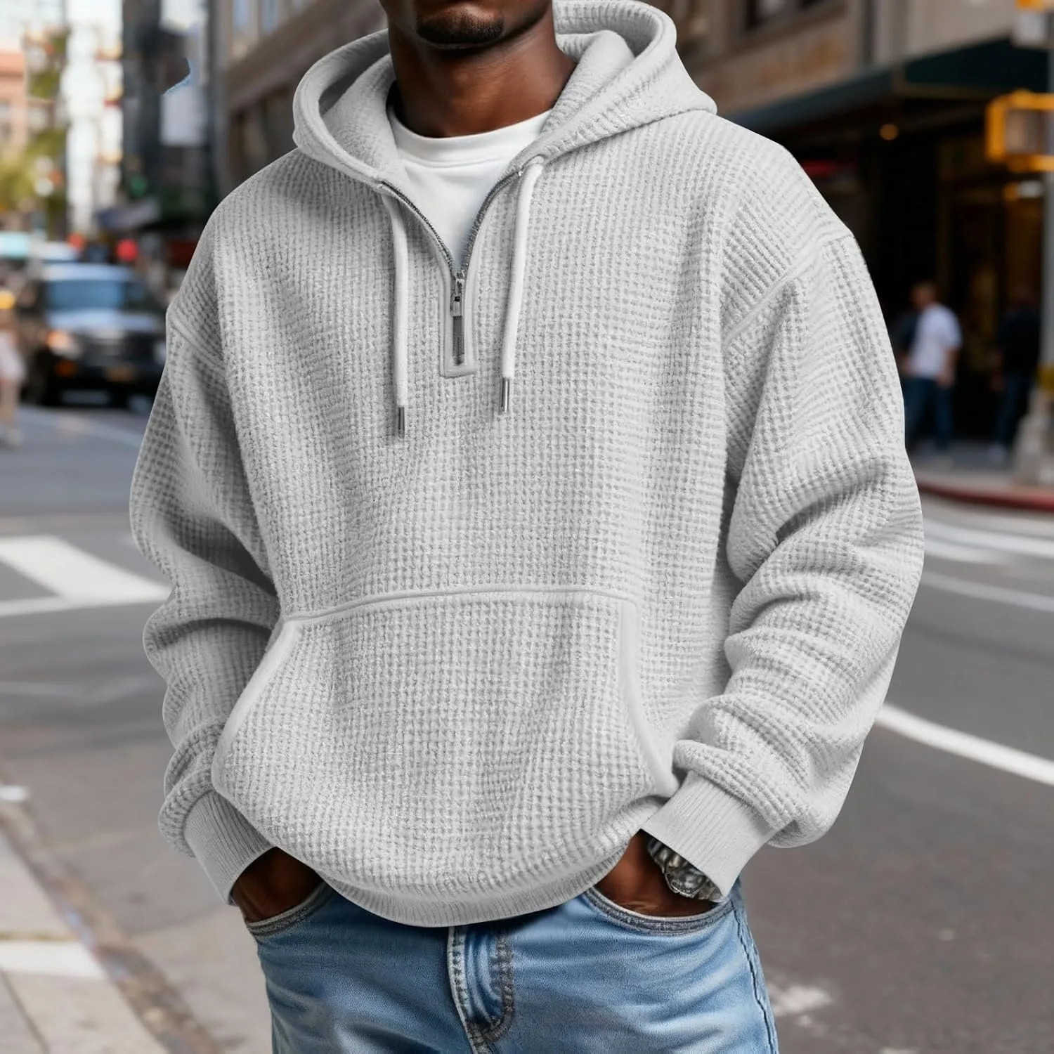 Толстовка с капюшоном Quarter Zip Waffle Knit Heavyweight с карманом — фото 2