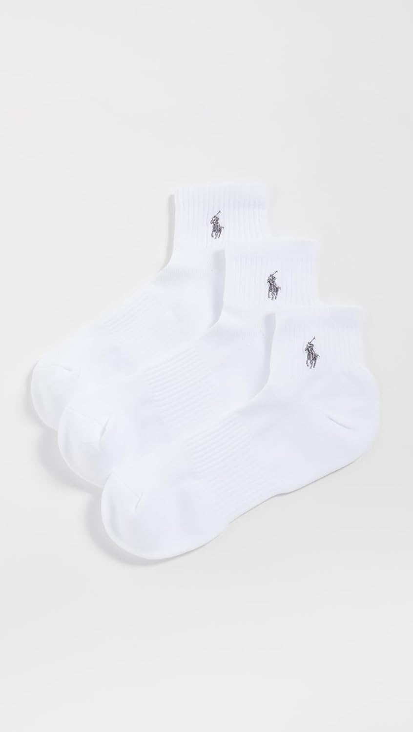 POLO RALPH LAUREN Мужские Tech Athletic носки с поддержкой щиколотки и амортизацией свода стопы (3 пары), White — фото 2