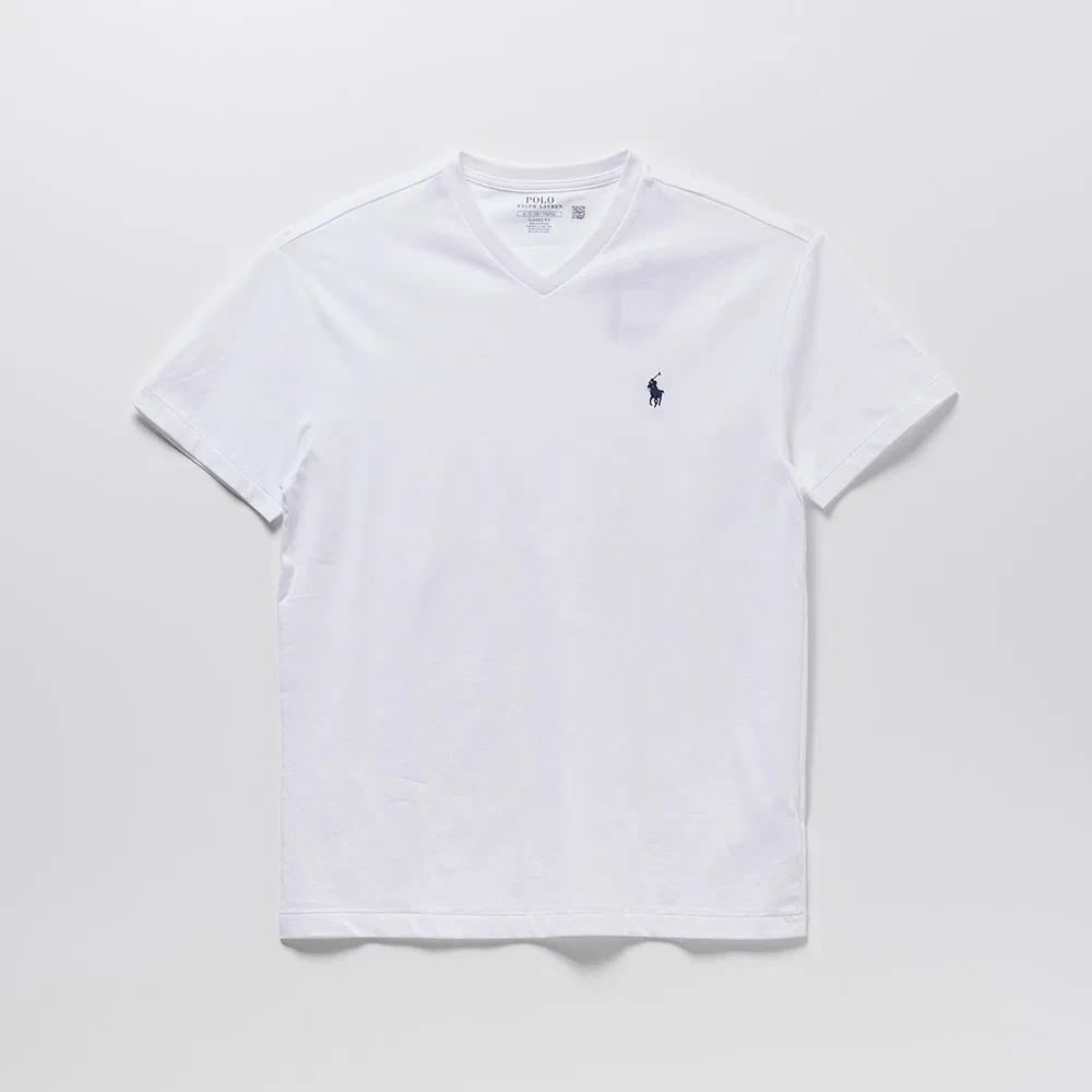 Мужская белая футболка с V-образным вырезом от Polo Ralph Lauren