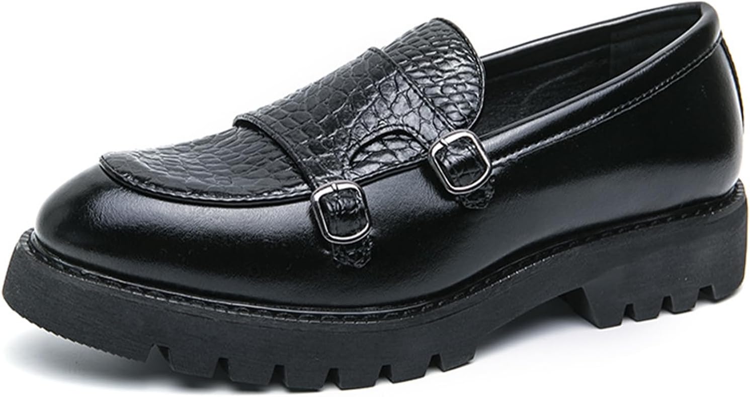 

Мужские кожаные лоферы на платформе с принтом и двойной пряжкой Nelsbrex, черный