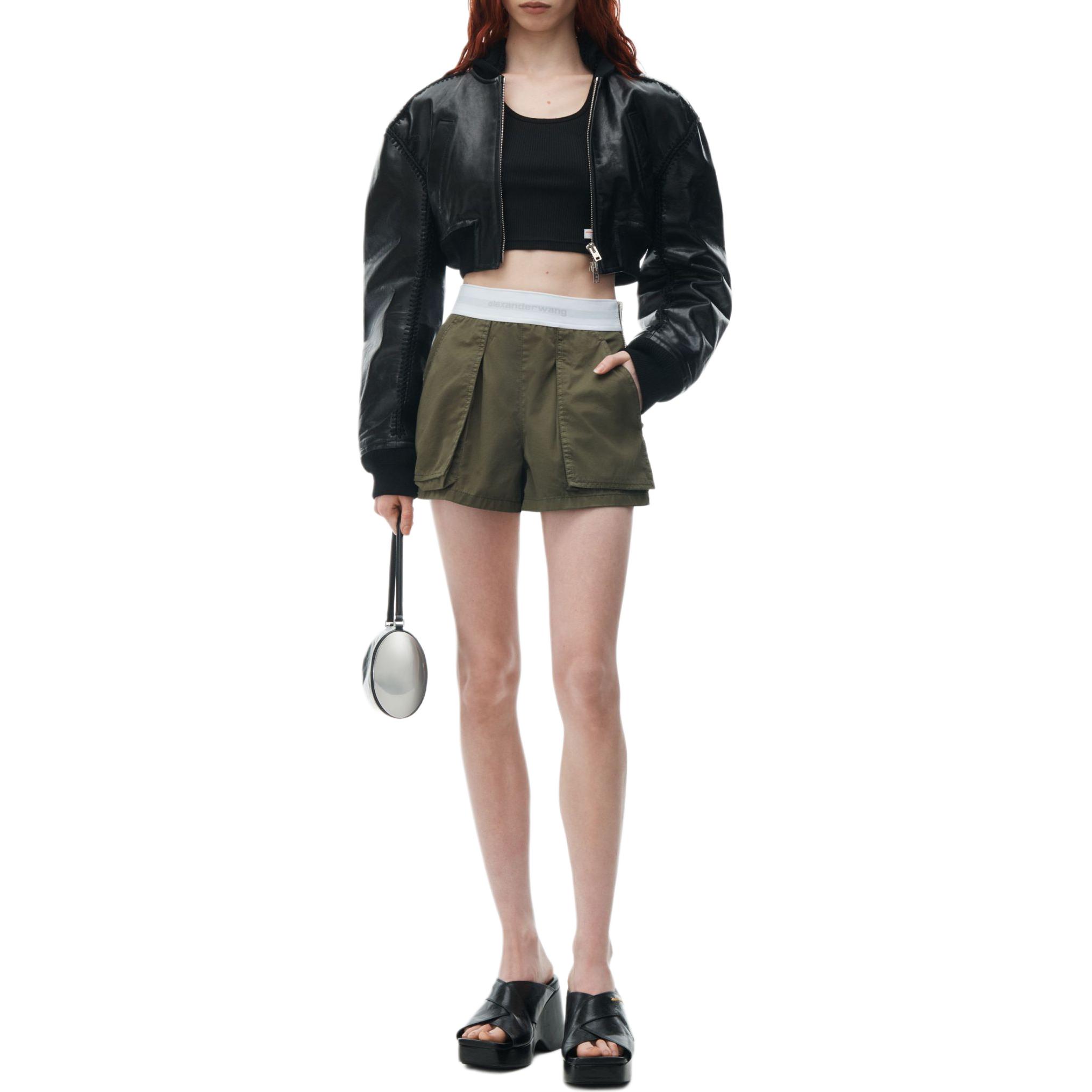 Шорты карго с хлопковым поясом с логотипом Alexander Wang, зеленый — фото 4