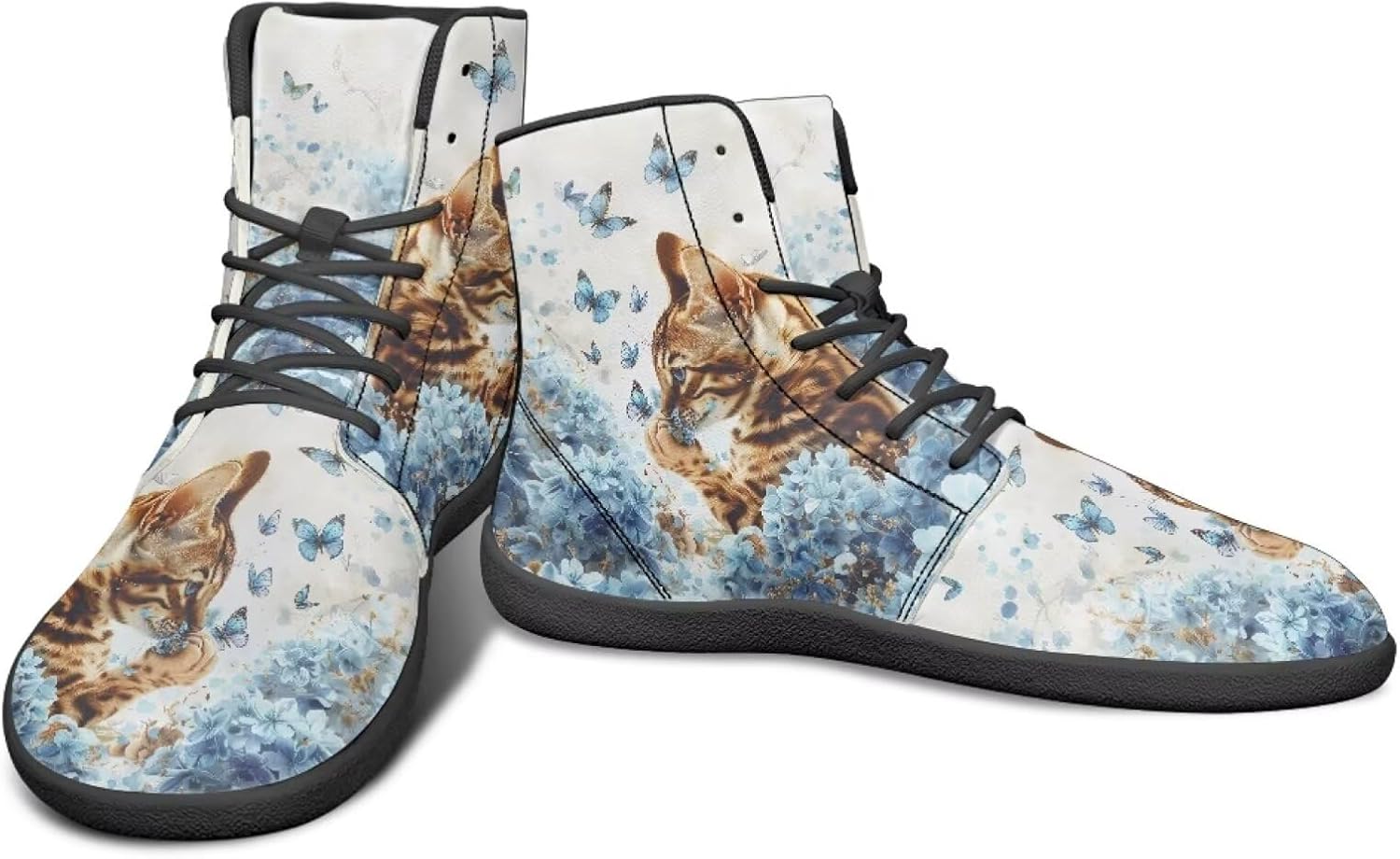 

Высокие кроссовки с животным дизайном, обувь с нулевым перепадом, широкие туфли для мужчин - кроссовки с резиновой подошвой Watdotory, Cat Hydrangea Butterfly Print