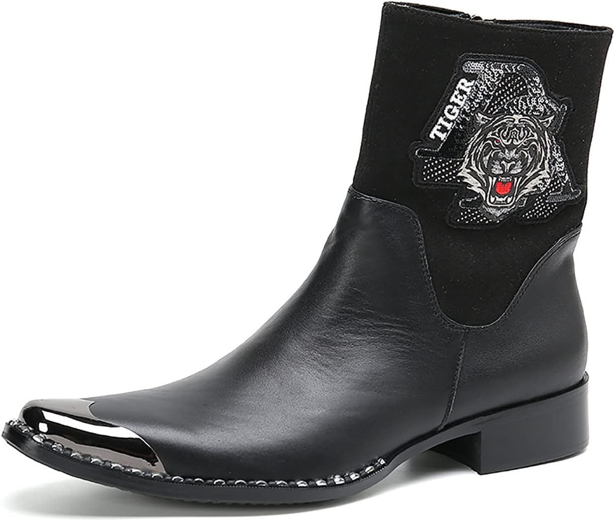 

Мужские высокие ботинки Santimon Chelsea для вечеринок, бара и торжеств, из натуральной кожи, с металлическим квадратным носком, вестерн-стиль, с молнией и пряжкой, повседневные, для диско и бальных мероприятий, ковбойские ботинки для мужчин, че...