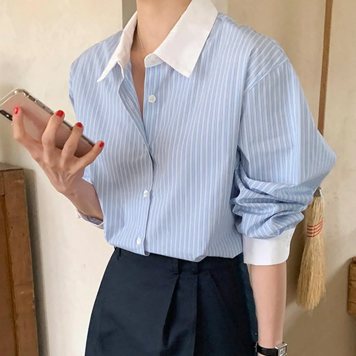 Блуза с длинным рукавом, полоска, из коллекции Casual, синий — фото 3