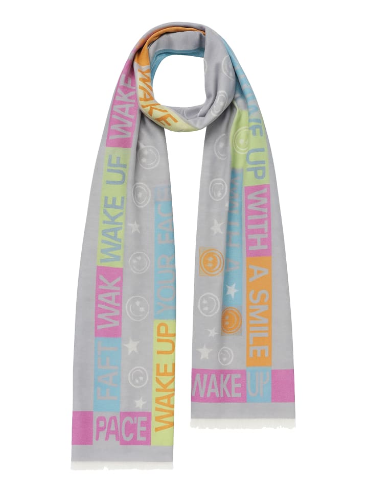 

Шарф со смайликом и звездным узором серого цвета Faera