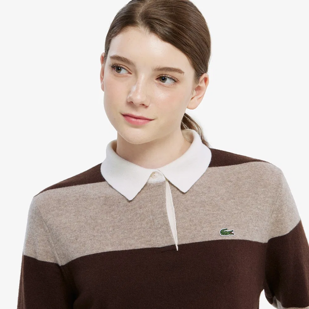 Свитер Lacoste бежевый в стиле регби из шерсти и кашемира — фото 3