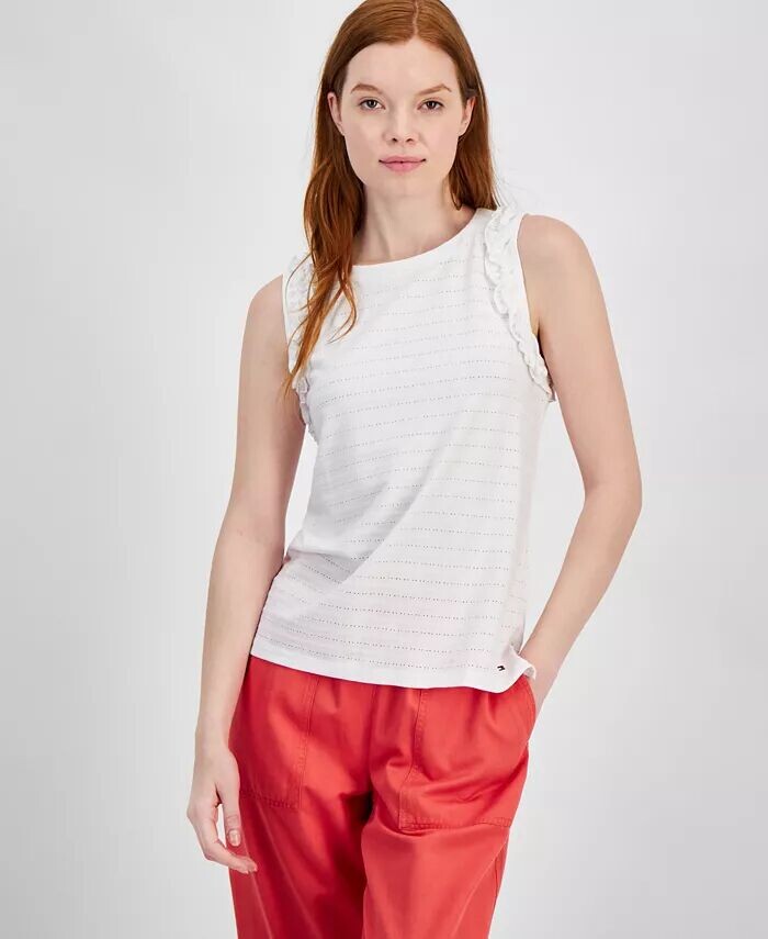 

Женская однотонная текстурированная майка с рюшами Tommy Hilfiger, белый