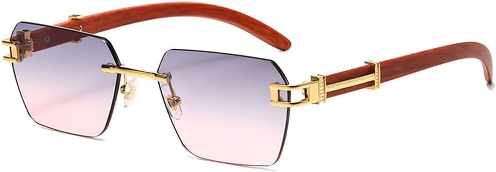 

Солнцезащитные очки без оправы с имитацией древесной текстуры, солнцезащитные очки с металлическими кромками, модные женские солнцезащитные очки HHZZYVY, Gradient Grey Pink