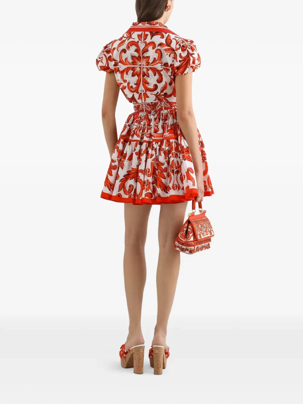 Юбка из поплина с майоликовой печатью Dolce & Gabbana, белый — фото 3