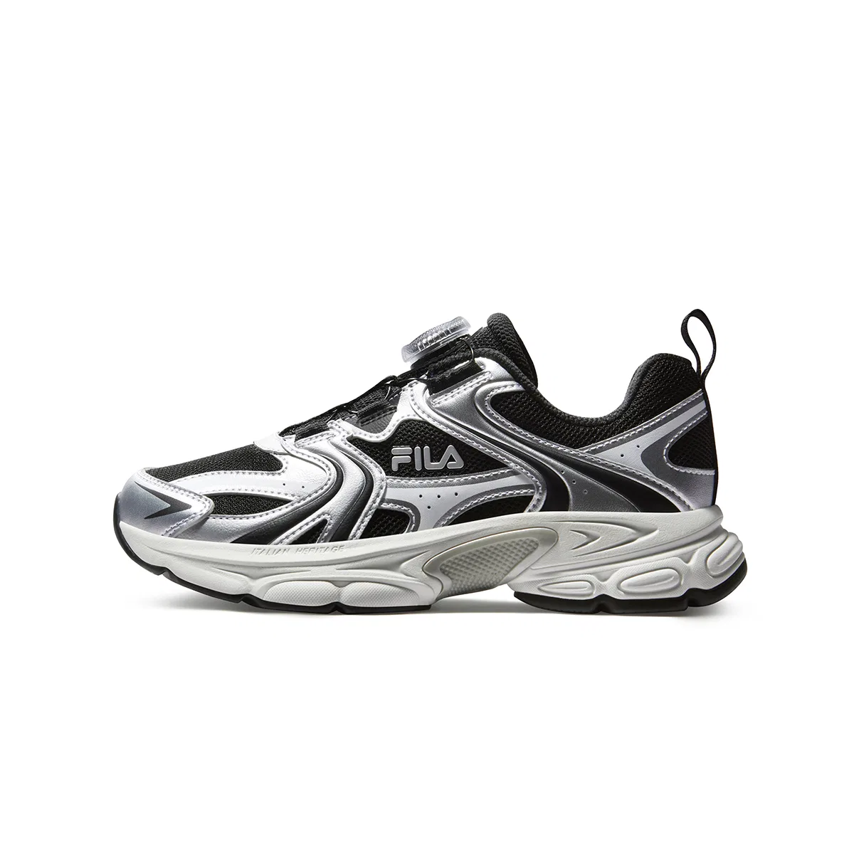 Кроссовки беговые Heritage FHT Cushioning FILA KIDS черные/серебристые