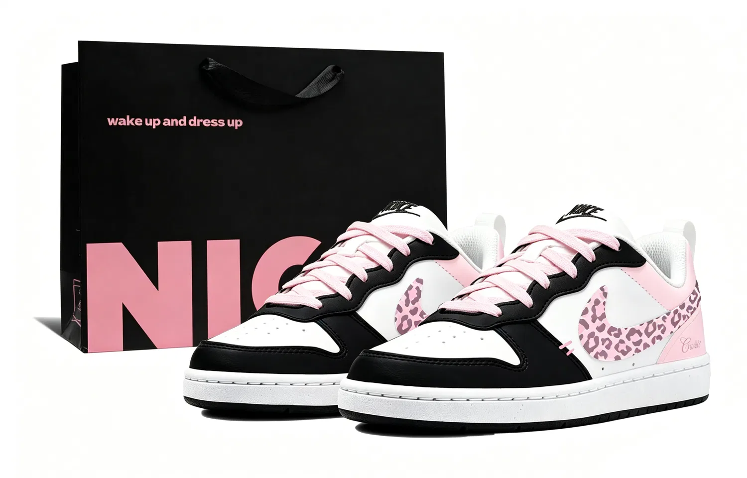 Кроссовки Court Borough Leather Low Top детские для скейтбординга Black Pink унисекс Nike