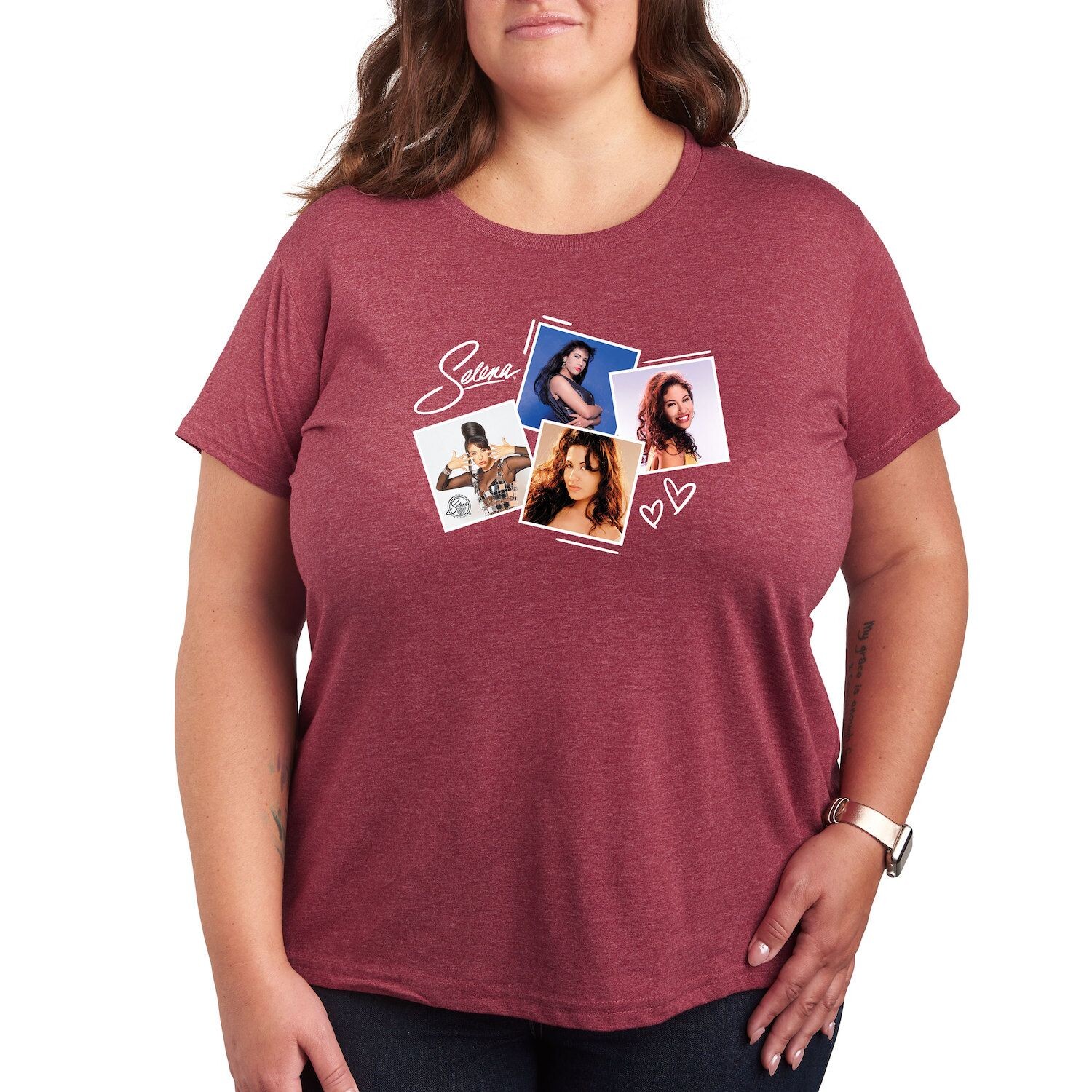 

Футболка с рисунком Missy Plus Size Selena Quintanilla Photos Licensed Character, темно-красный