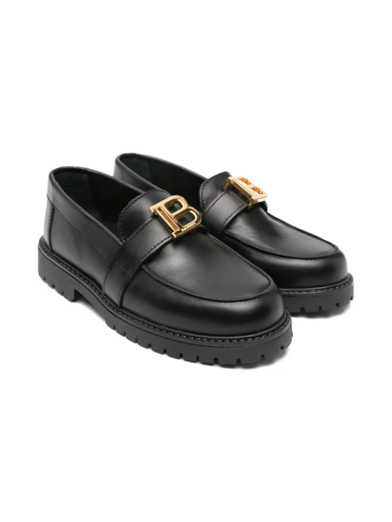 

Детские кожаные мокасины с логотипом Balmain Kids, черный