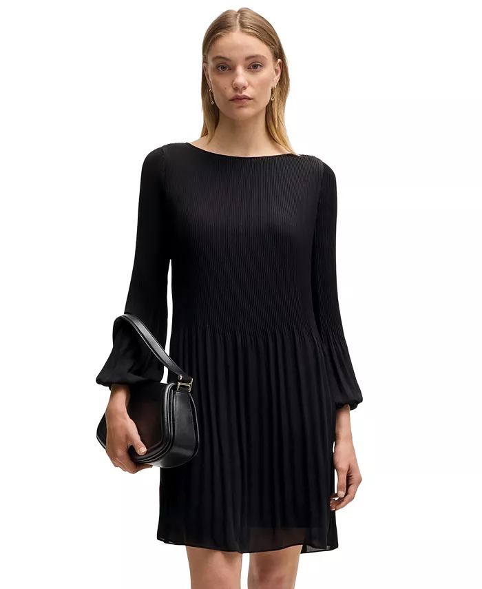 

Женское платье-плиссировка, стандартного кроя, с круглым вырезом Hugo Boss, черный