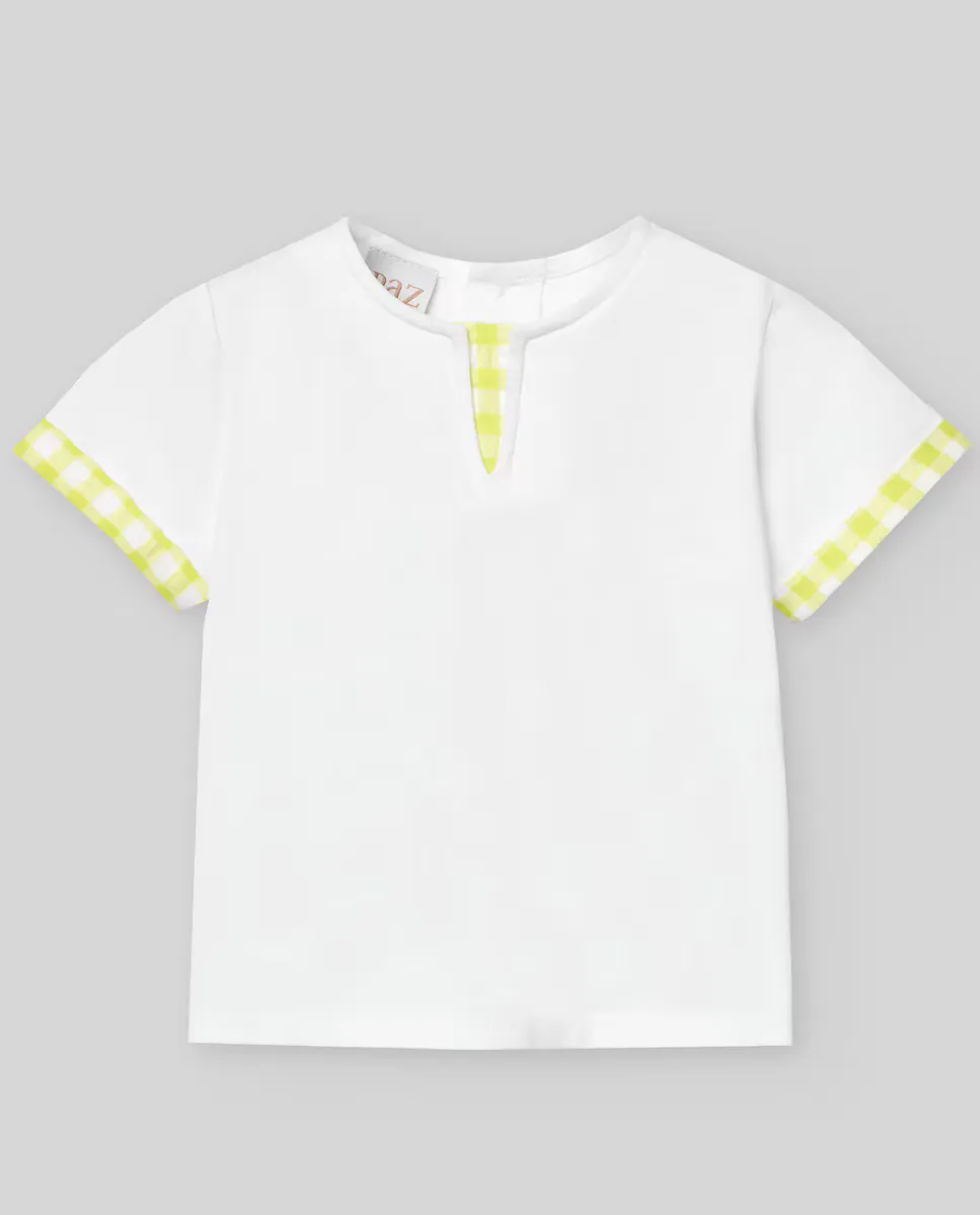 

Футболка для мальчика с контрастными аппликациями в клетку Волчок PAZ Rodríguez, белый