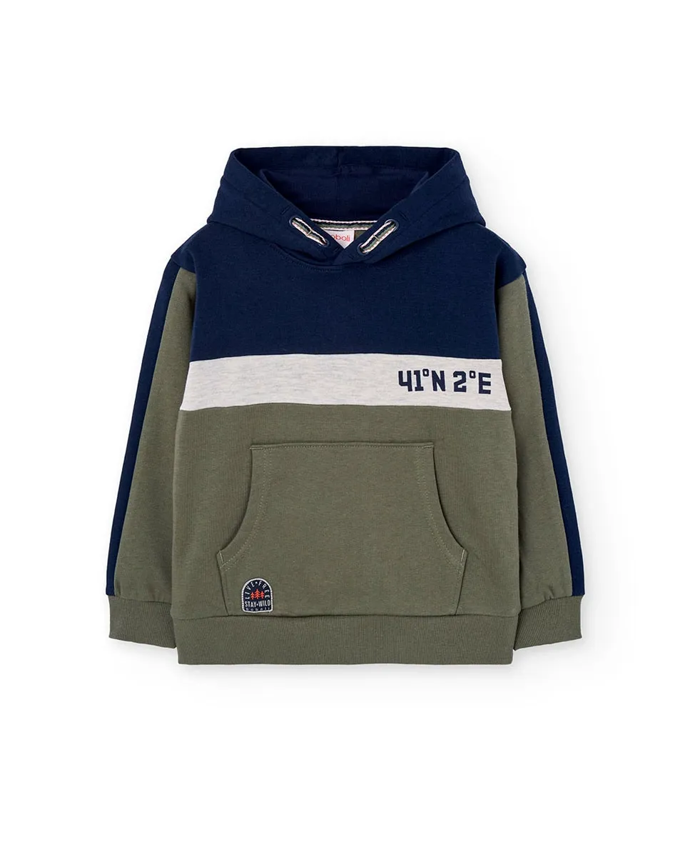 

Детская толстовка с капюшоном и карманом-кенгуру Boboli, зеленый/темно-синий