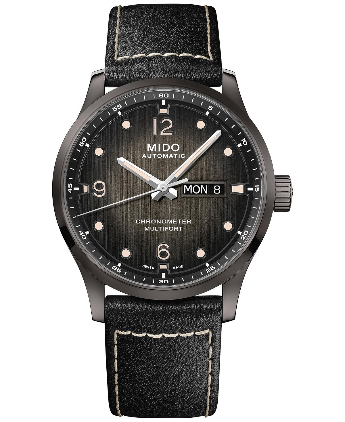 

Мужские швейцарские автоматические часы Multifort Chronometer с черным кожаным ремешком, 42 мм Mido