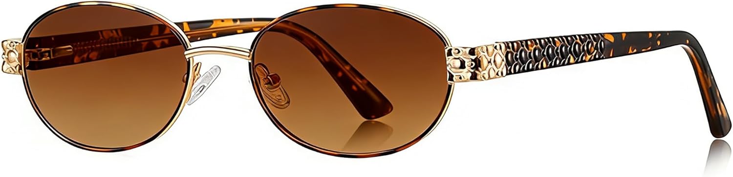 

bullabulling Ретро маленькие овальные солнцезащитные очки для женщин, модные металлические солнцезащитные очки, узкие солнцезащитные очки в стиле Y2K, дизайнерские солнцезащитные очки, Black Gold/Gray