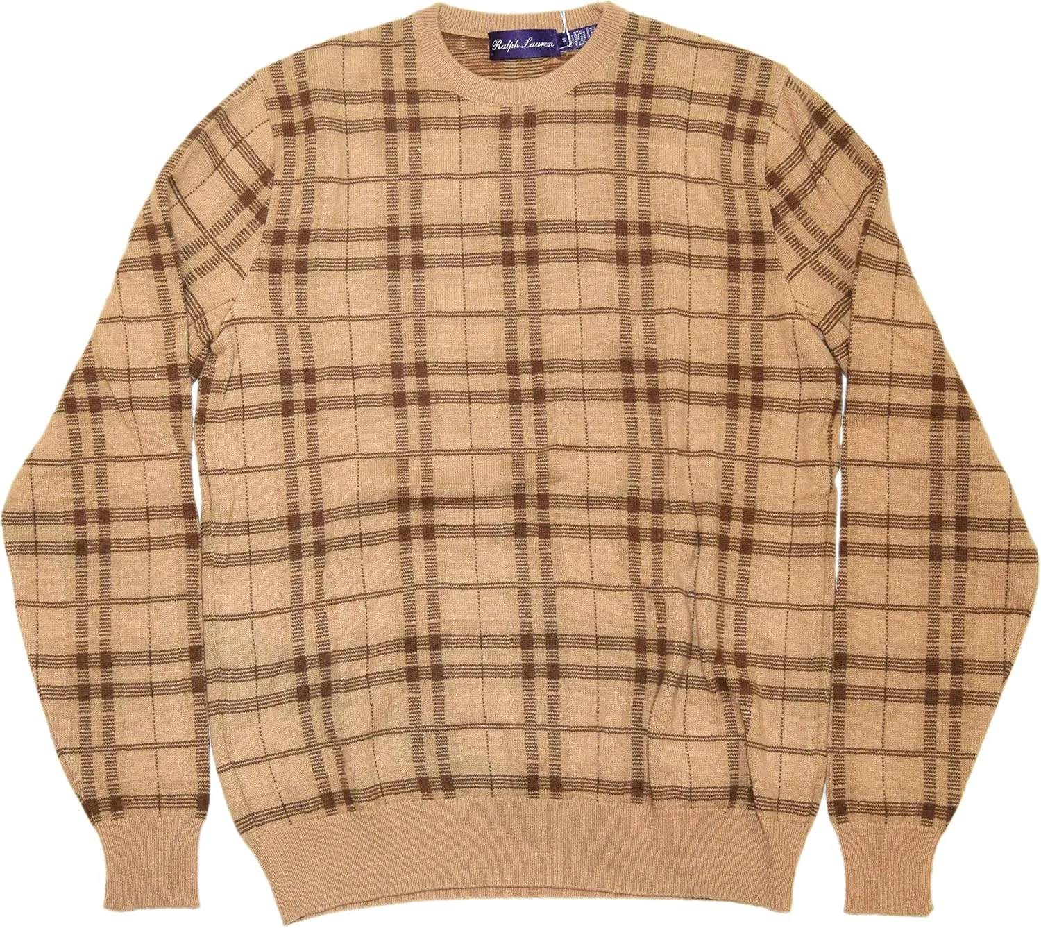 Свитер Ralph Lauren Polo Purple Label, клетка, цвет khaki brown, кашемир, Италия — фото 2