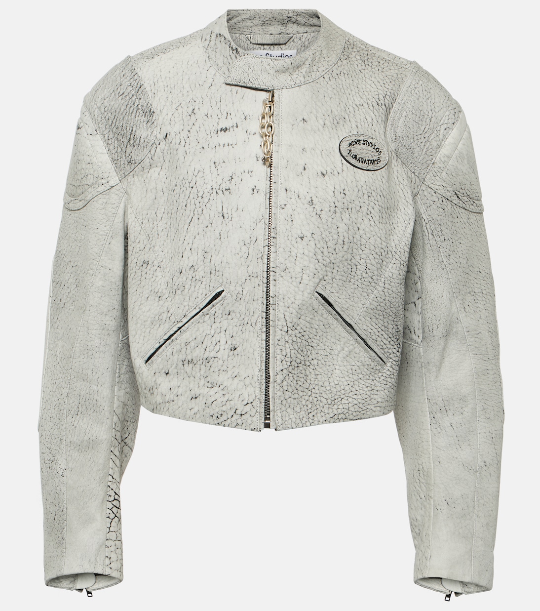 Укороченная кожаная куртка Acne Studios, Grey/Black
