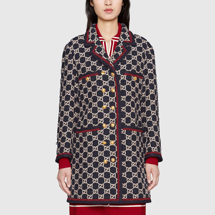 Пальто женское Gucci Pattern, узорный принт, черный/белый/красный — фото 2