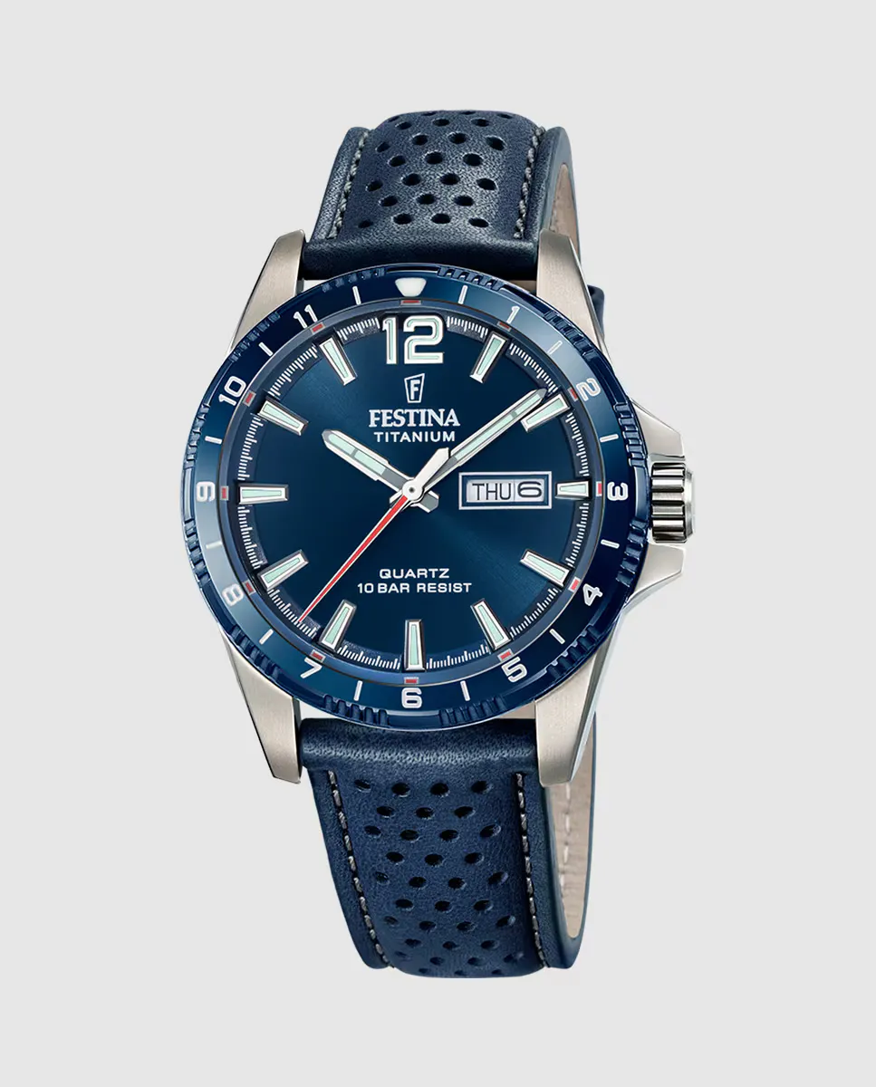 

F20699/2 Титановые синие кожаные мужские часы Festina, синий