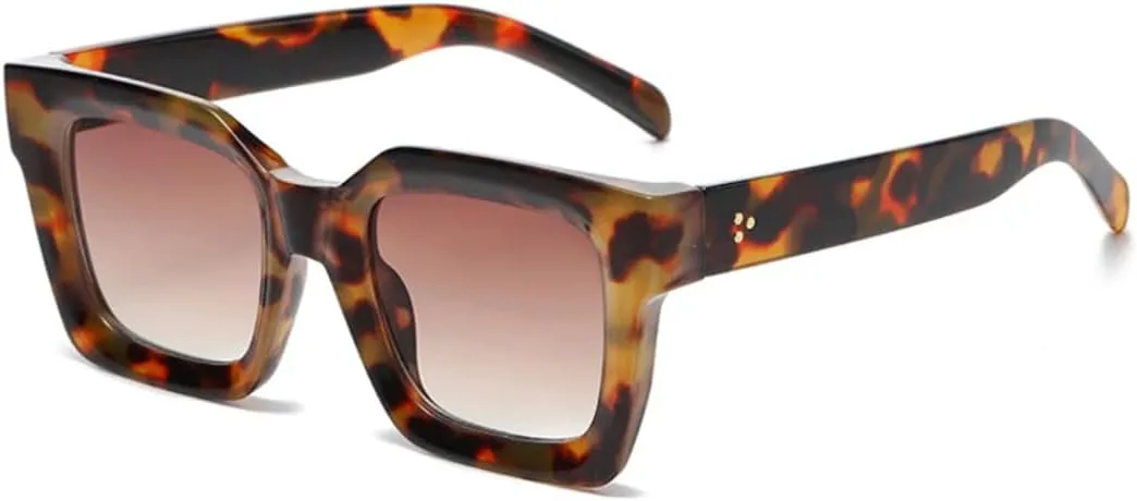 

Мужские винтажные солнцезащитные очки с квадратными заклепками, модные солнцезащитные очки UV400 для женщин с градиентным покрытием UATXTAU, Leopard Tea Gradient