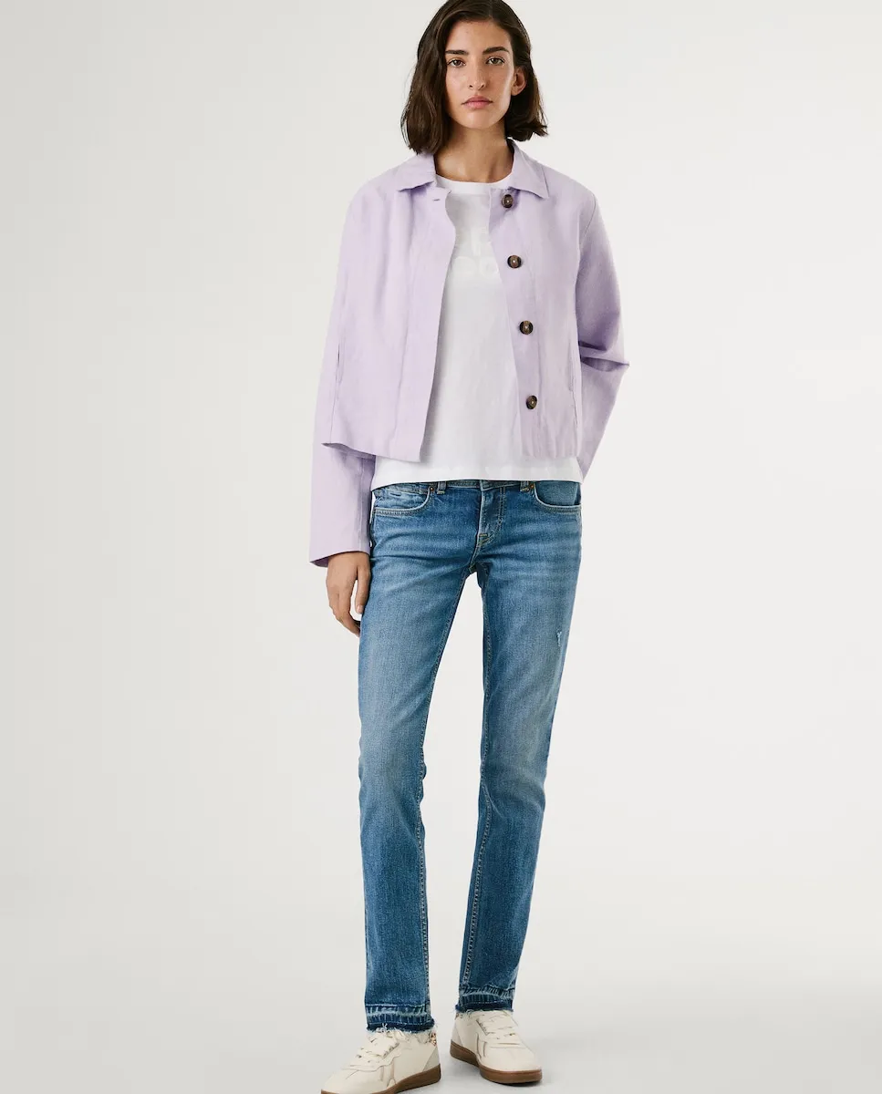 

Женские прямые джинсы с низкой посадкой и двойной пуговицей на застёжке Pepe Jeans, синий