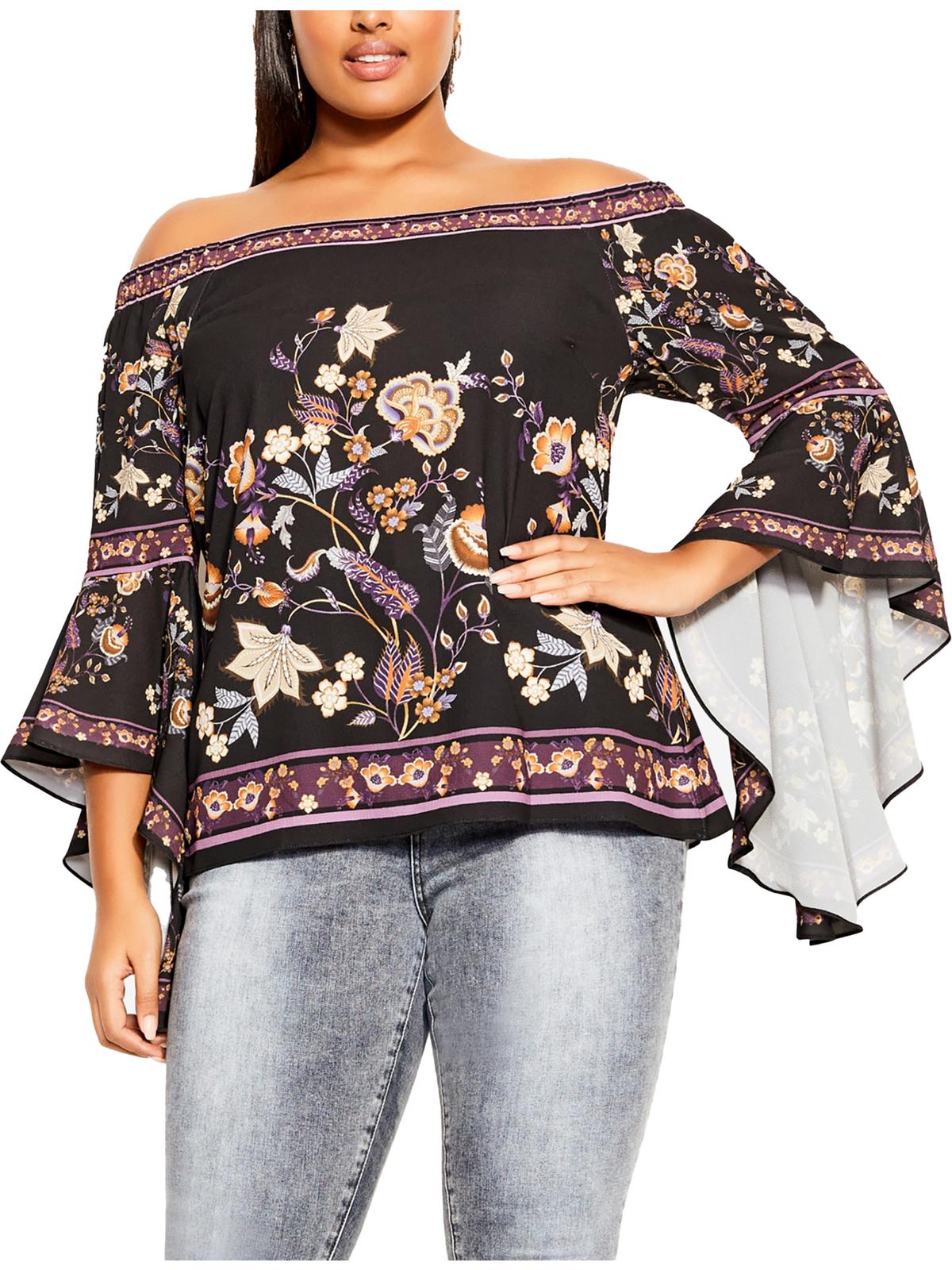 

Женская блузка с цветочным принтом и оборками Cordelia Plus Top City Chic, цвет black baroque bord