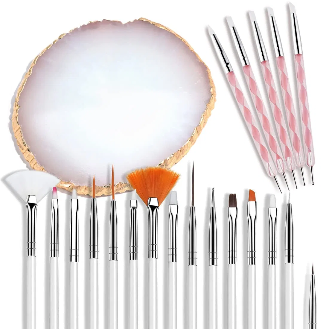 Набор инструментов для дизайна ногтей AUOCATTAIL, 15 кистей и 5 дотсов Auocattail, 2# White