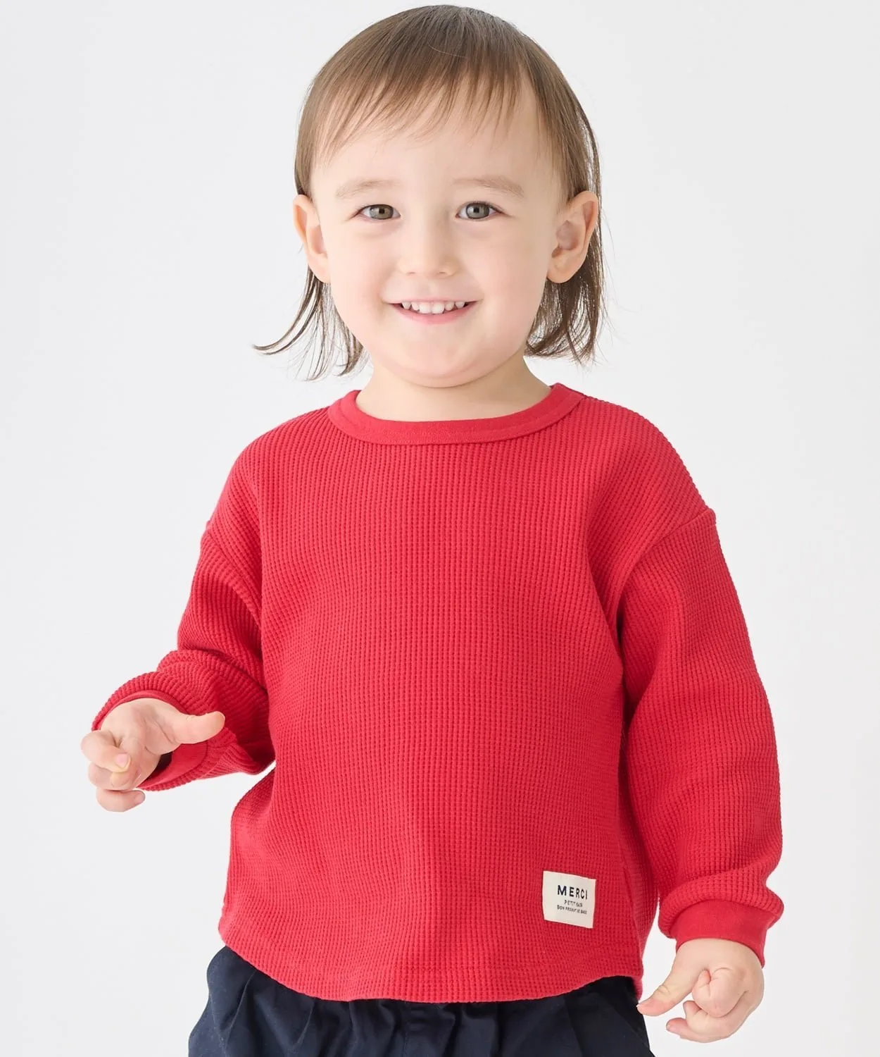 Футболка с длинным рукавом в вафельную текстуру Petit main, Red