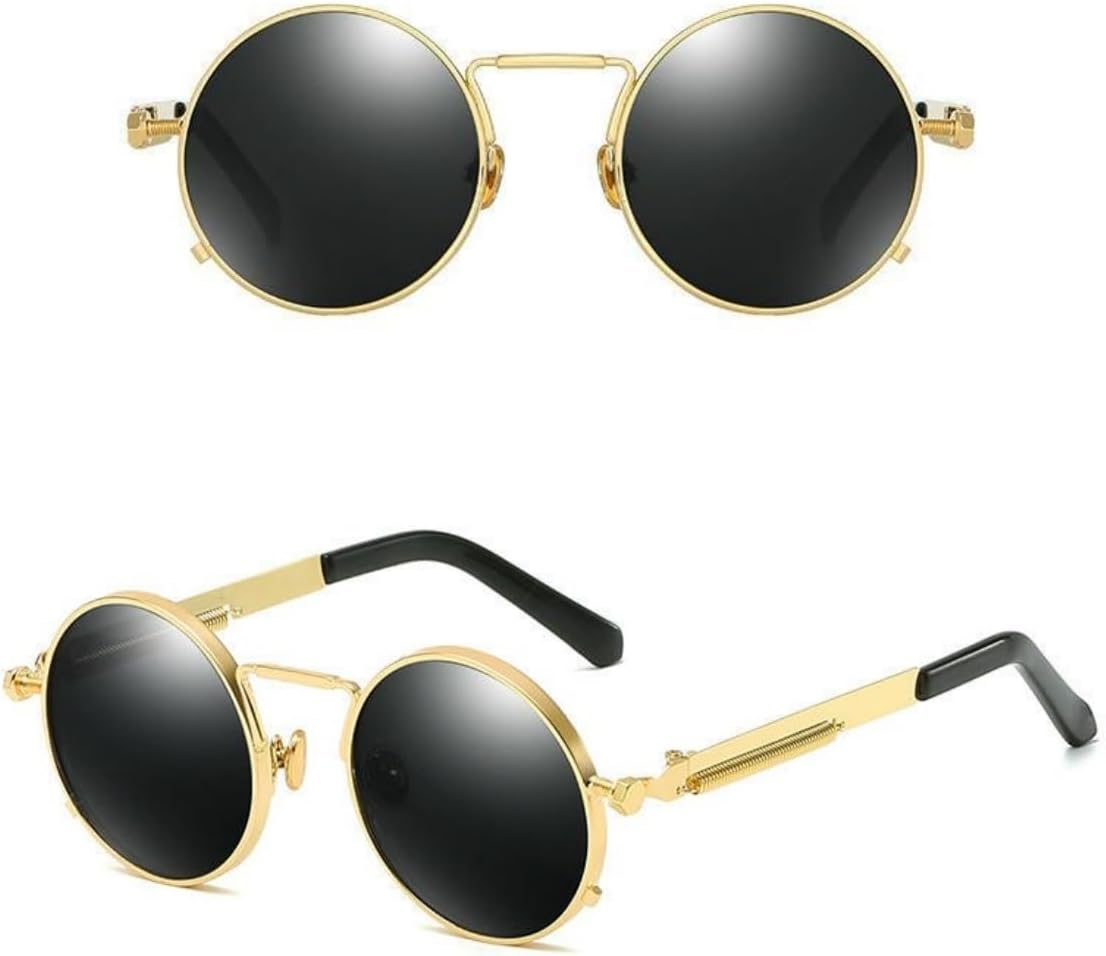 

Солнцезащитные очки в стиле стимпанк, поляризованные солнцезащитные очки, мужские круглые солнцезащитные очки в стиле ретро, ​​женские очки в металлической оправе DMMWCX, C2