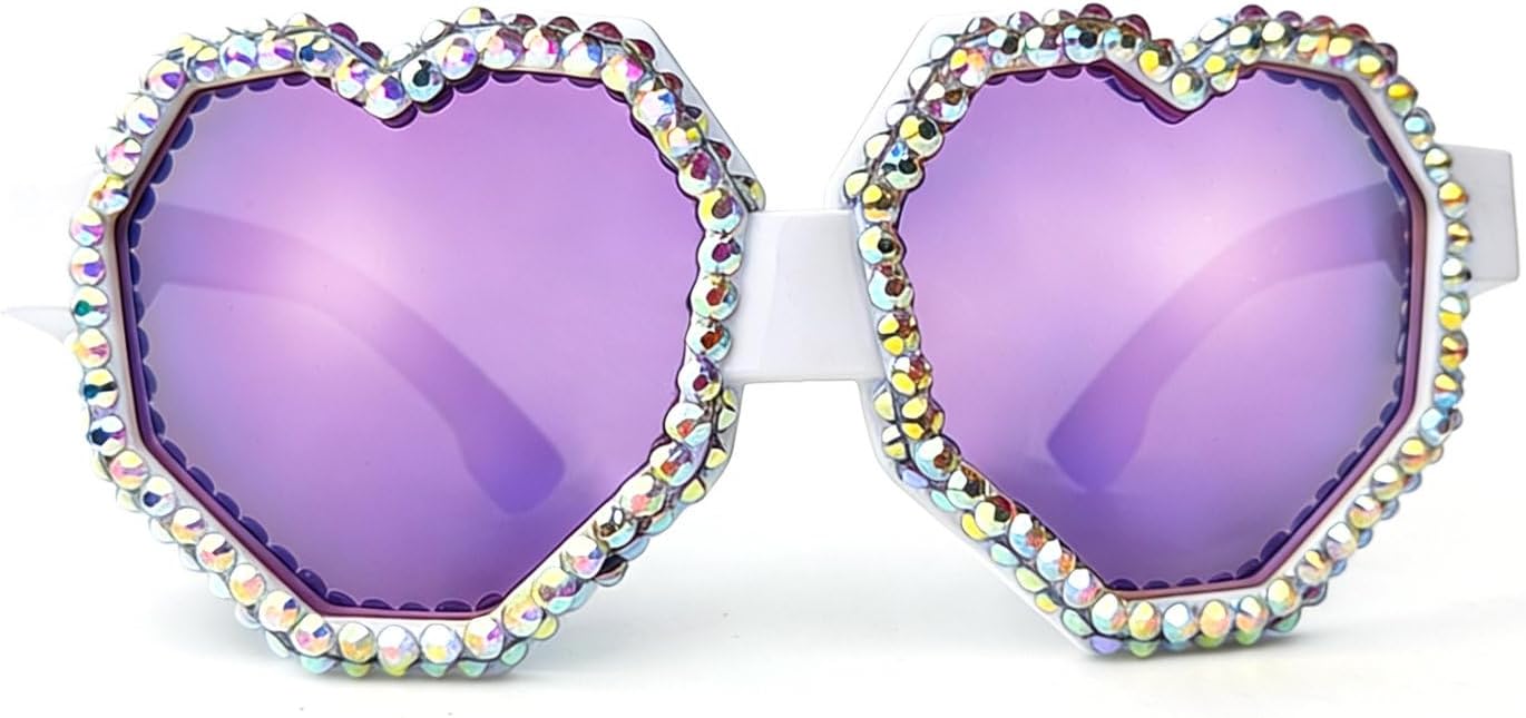 

Laureles Модные солнцезащитные очки в форме сердца со стразами, в стиле Y2K, для женщин и мужчин, большие солнцезащитные очки с бриллиантами в виде сердца, White Purple