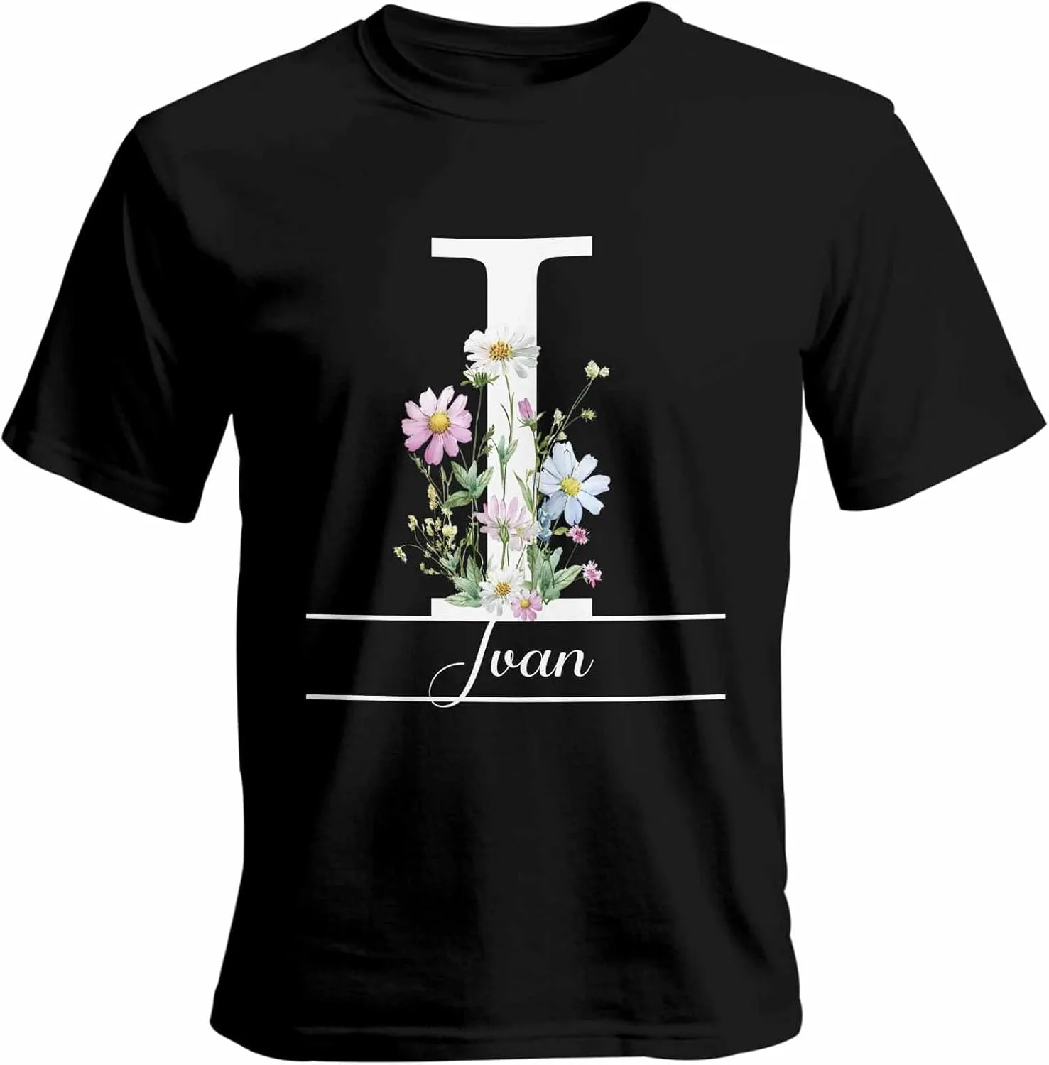 

Футболка с именем или надписью, цветы, Unisex, Cotton, Round Neck, Monogram Vaxbryntel