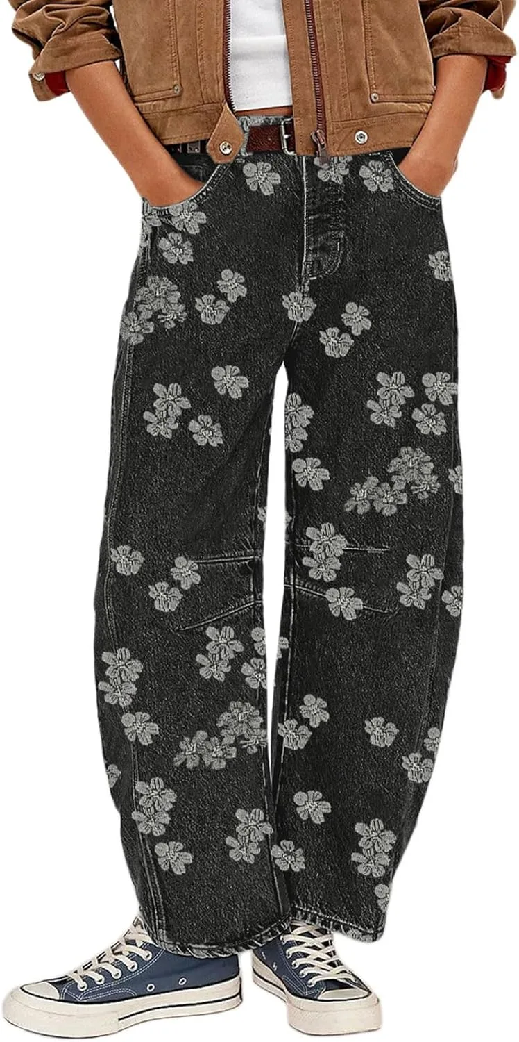 

Loveimgs женские брюки-джинсы широкие с цветочным принтом