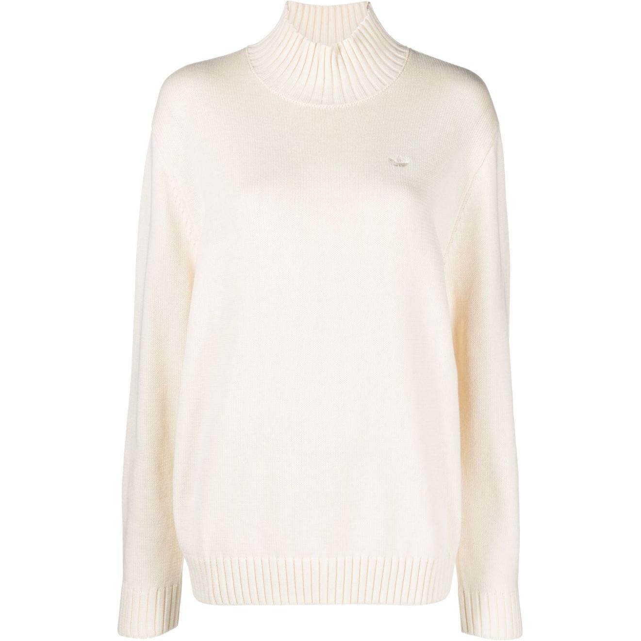 

Хлопковый джемпер с высоким воротником Adidas, экрю