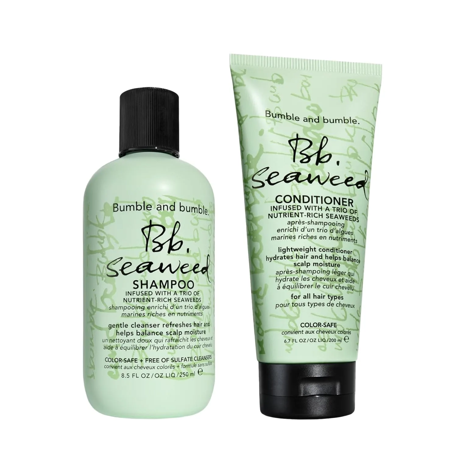 Bumble and bumble. Набор питательный шампунь и кондиционер Seaweed для тонких и нормальных волос или ежедневного мытья, без сульфатов, защита цвета, против пушистости и для легкого расчесывания 251 мл; 198 мл, Green