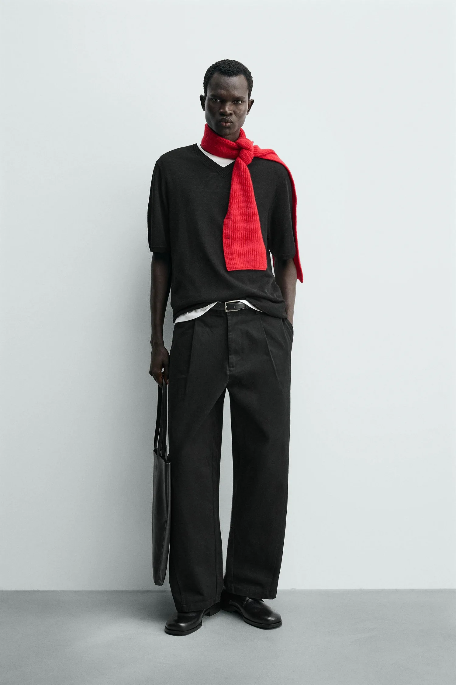 Широкие плистовые брюки Zara, черный
