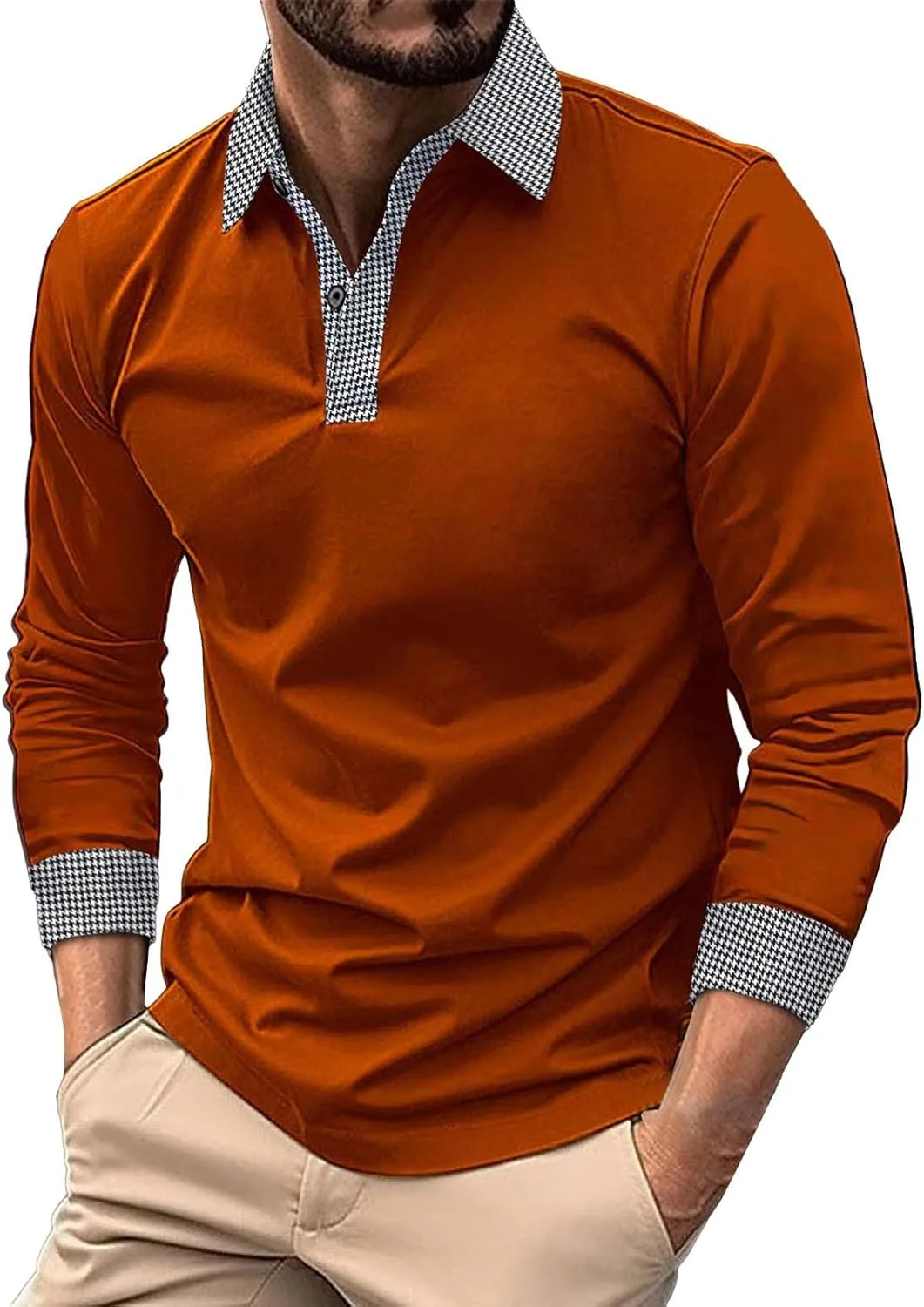 

Мужская поло с длинным рукавом из хлопка, классический воротник на пуговицах и карманом ESKNAS