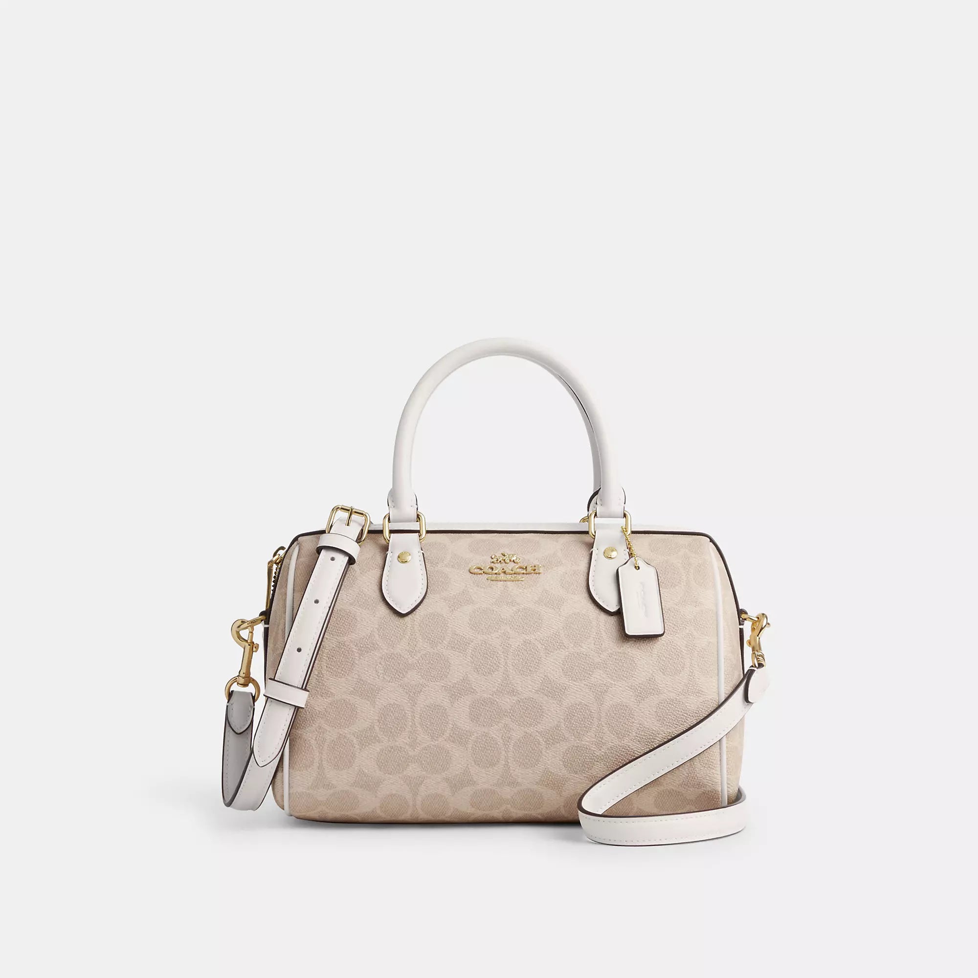 

Сумка-портфель Coach Outlet Rowan из фирменной ткани, цвет gold/sand/chalk