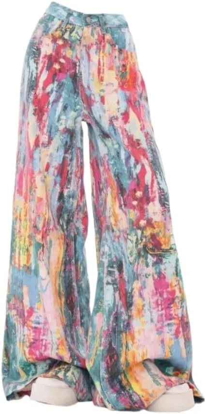 

Бохо женские джинсы baggy с ручной росписью в стиле y2k Xojbzoo