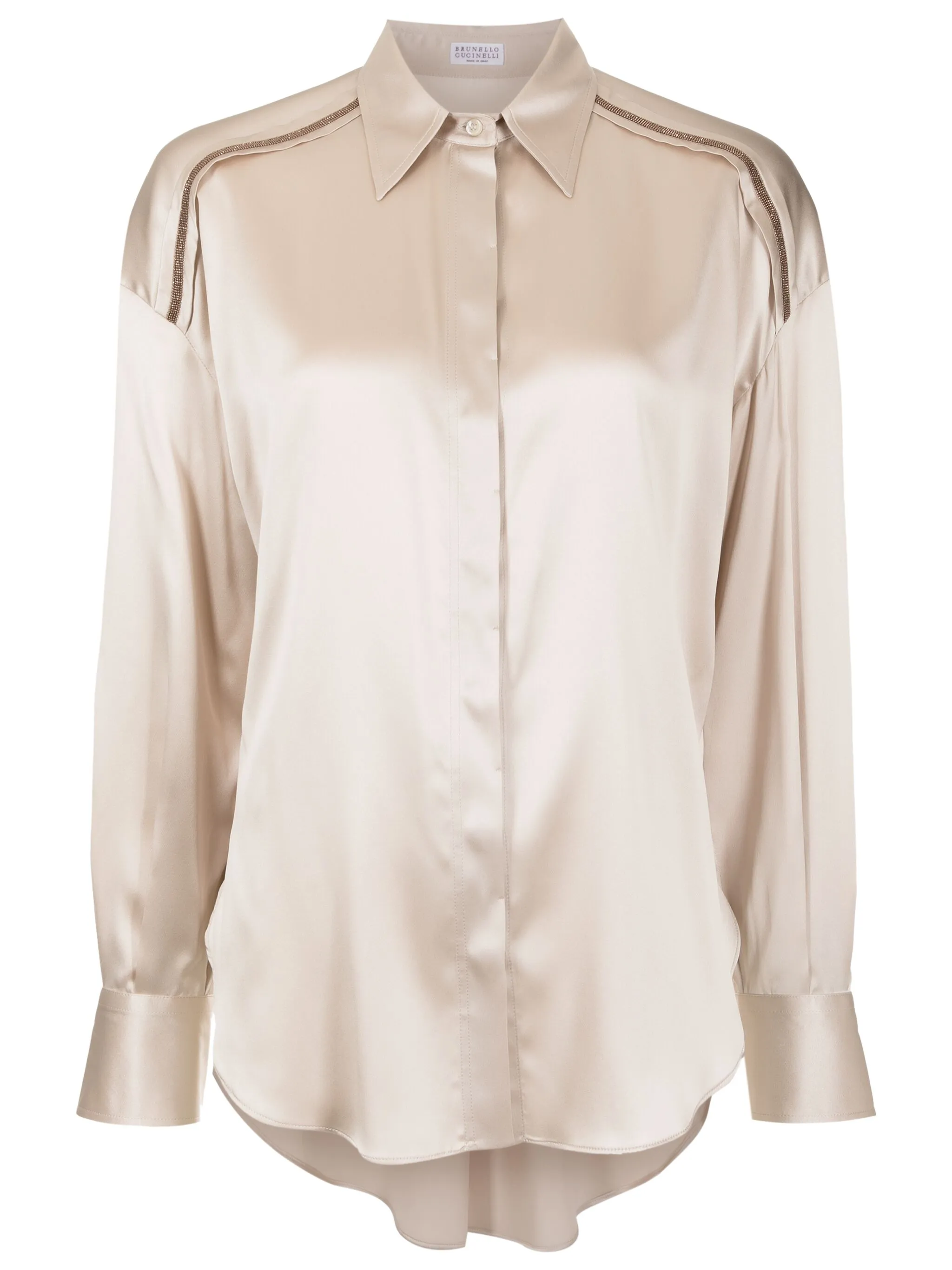 

Атласная рубашка с длинными рукавами Brunello Cucinelli, бежевый