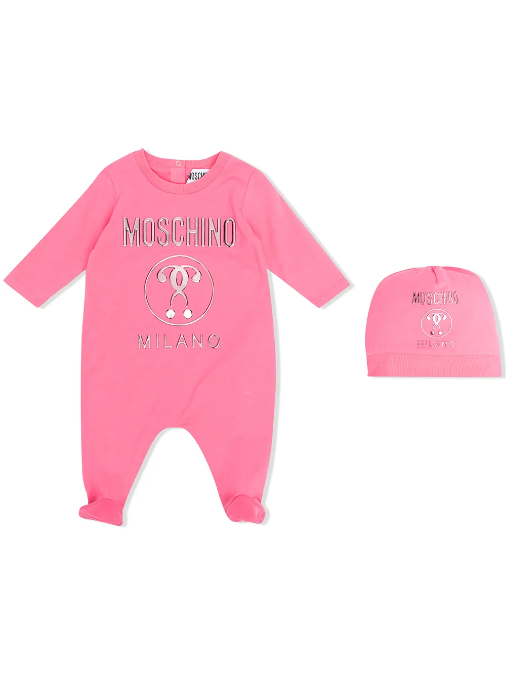 Комплект из боди и шапки с логотипом Moschino Kids, розовый